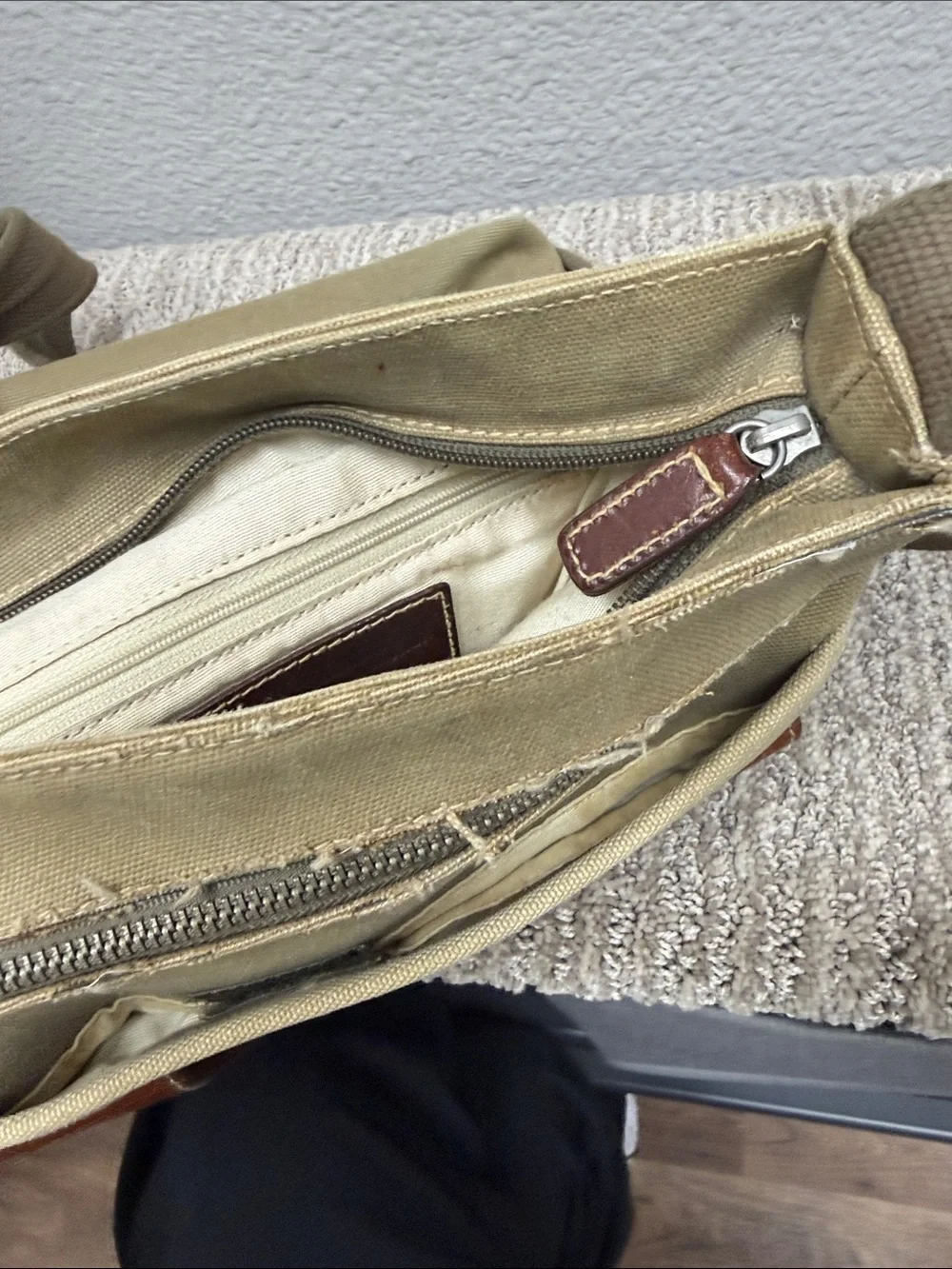 Well Loved Fossil Tan Canvas Expedition Messengee Bag